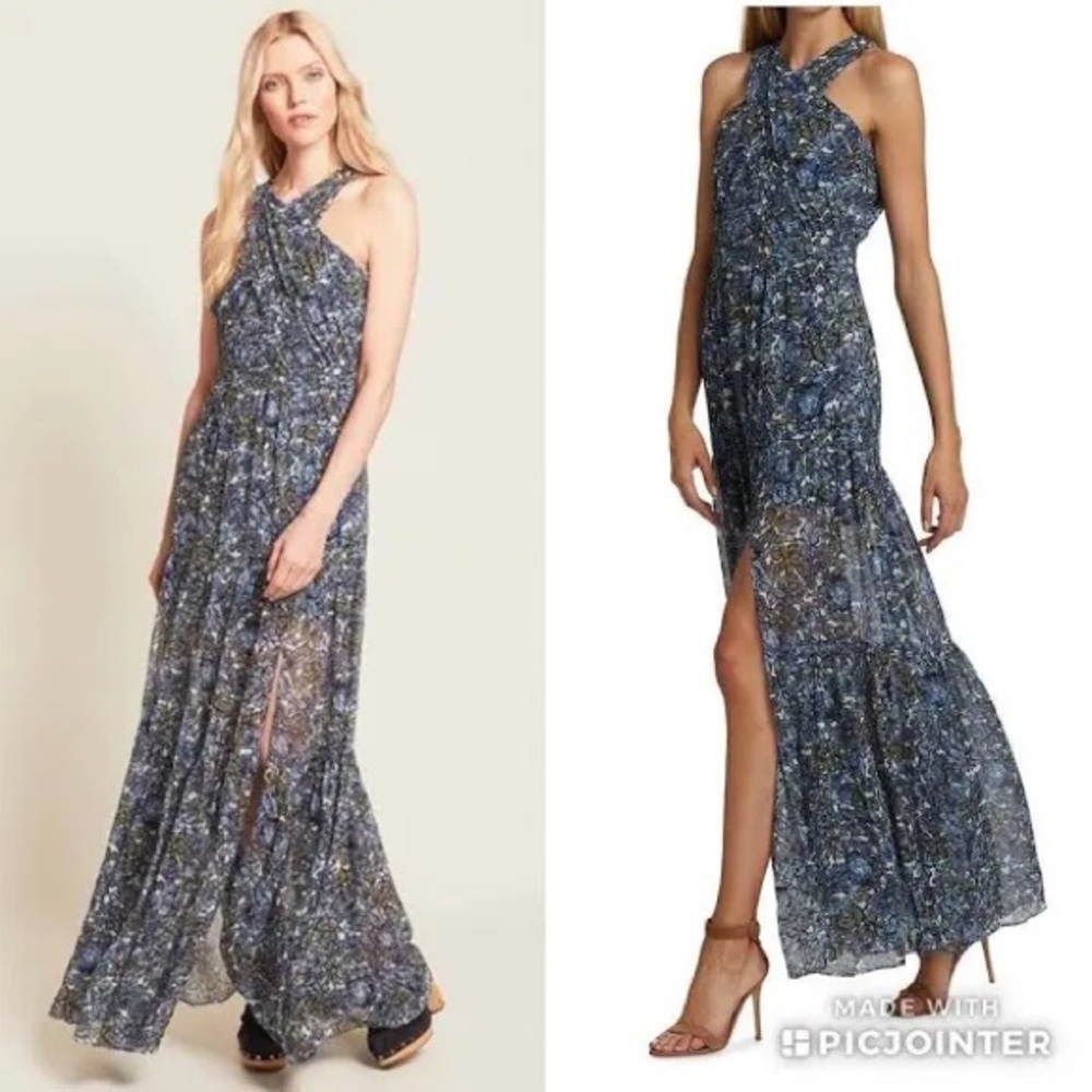 Veronica Beard Florencia Blue Floral 100% Silk Maxi Dress size 8